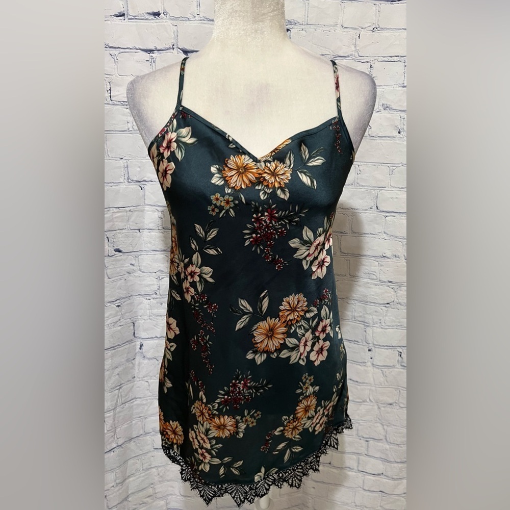 INC International Concepts Silky Chemise Gown Teddy Green Floral Size XS - Picture 2 of 9